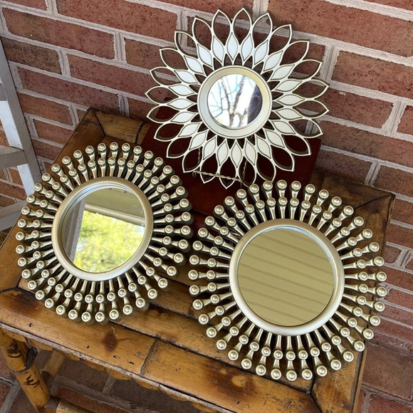 Set of 3 Accent Mirrors Champagne Gold  9 3/4" Boho Chic - Picture 1 of 6